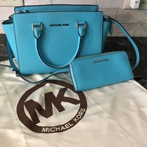 Michael Kors Selma Satchel and wallet Blue, Teal, Turquoise